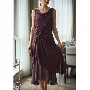 Eliza J Velour sleeveless draped midi dress, plum and/or eggplant tone, size 12
